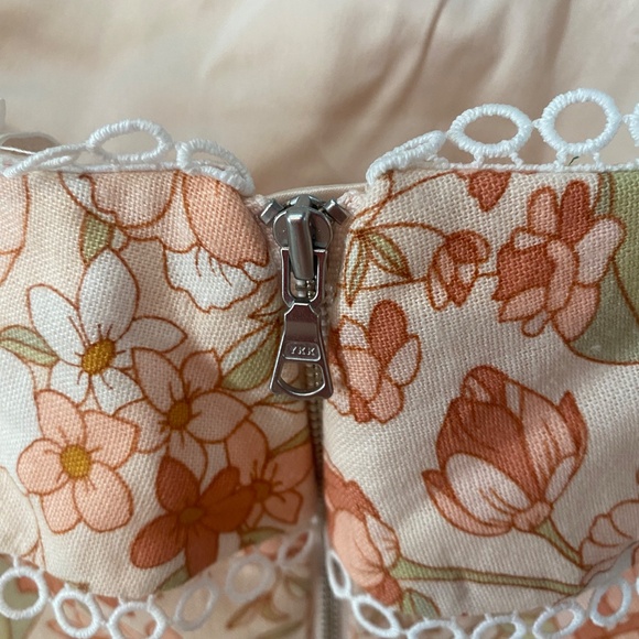 70F/21C Womens Peach Floral Off-the-Shoulder Mini Ruffle Summer Dress Size S - Picture 6 of 12